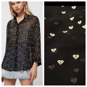 All Saints Mariana embroidered broken hearts Black Top blouse 2555